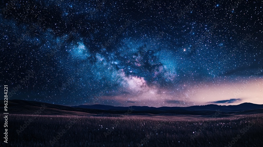   A night sky filled with countless stars and a purple sky brimming with stars