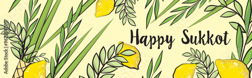 Sukkot background, hebrew, sukkah, happy sukkot, tree, nature, leaf, illustration, grass, vector, flowers, green, lemon, etrog, lulav, jewish