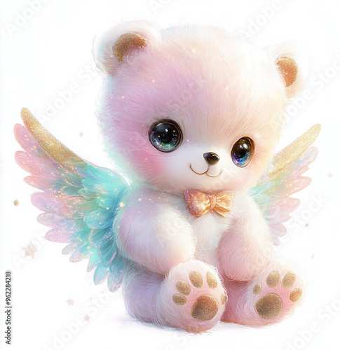 cute rainbow teddy bear with wings