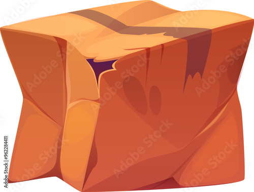 Damaged, crumpled and broken delivery cardboard box package, crushed and ripped cargo parcel showing signs of a rough delivery or poor. Isolated cartoon vector lost or Collapsed shipping goods item