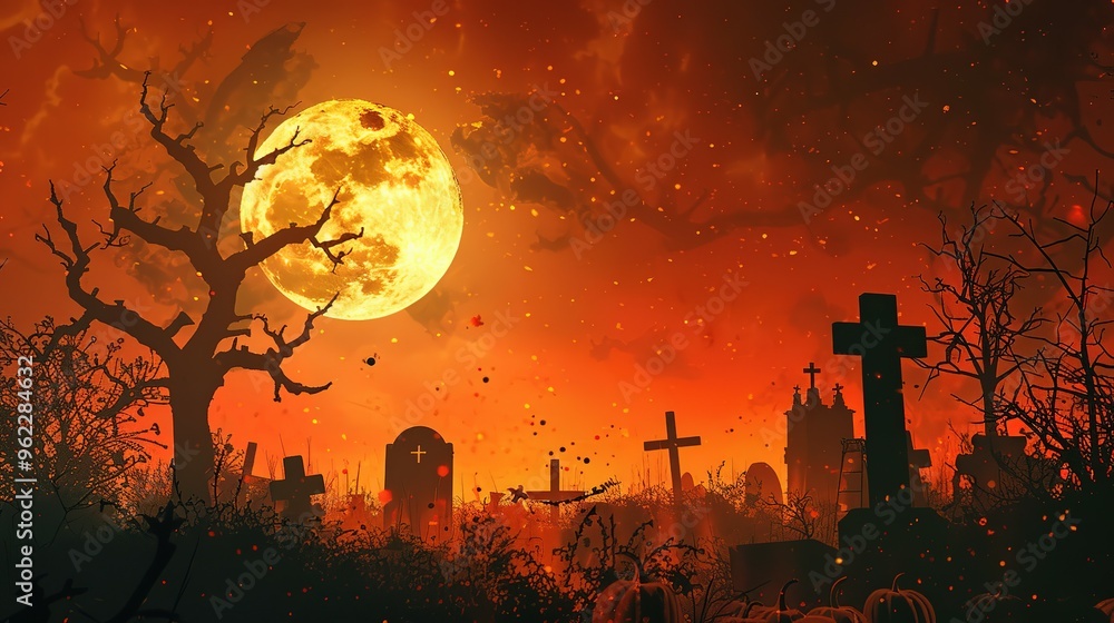 Abstract background featuring a silhouette of a graveyard for Halloween. Abstract background featuring a silhouette of a graveyard for Halloween.