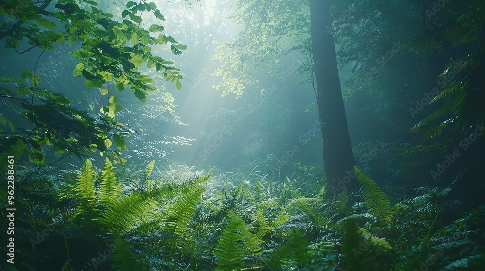 A lush green forest brimming with numerous trees, tall and adorned with leafy canopies, borders another dense woodland of towering green trees A lush green forest brimming with numerous trees, tall and adorned with leafy canopies, borders another dense woodland of towering green trees
