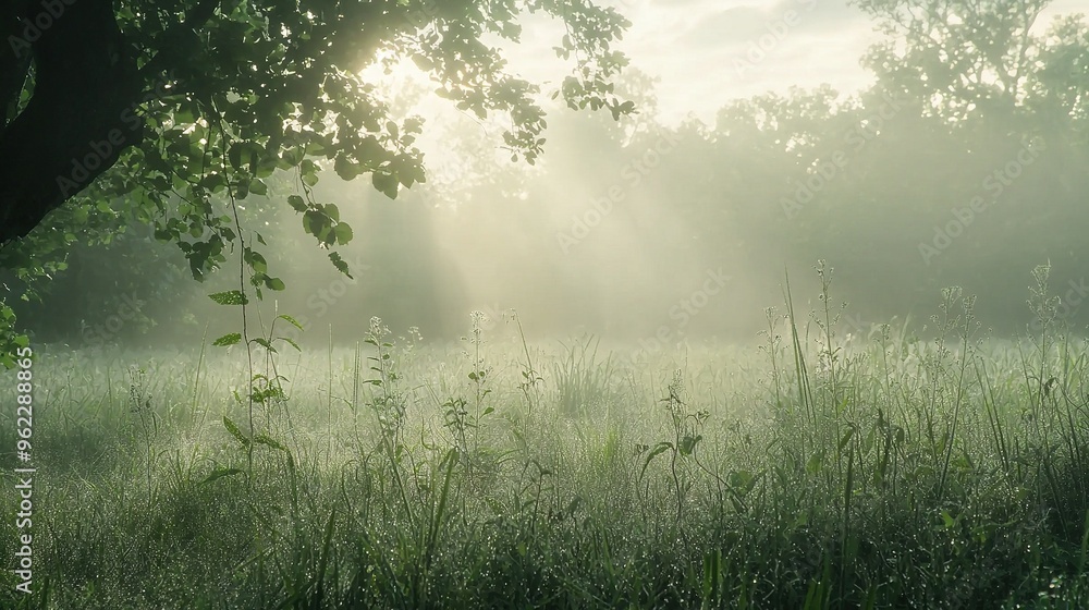 Obraz premium Sun shines through tall grass in a field
