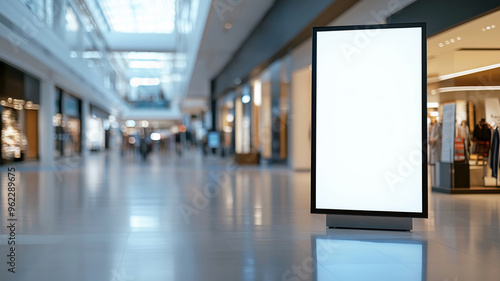 Close-up of a white blank template billboard in a shopping mall