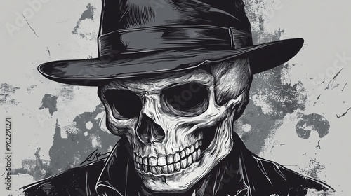 Free vector vintage monochrome gangster skull in hat