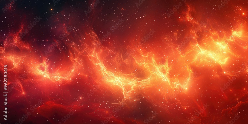 Obraz premium A vibrant display of fiery tones illuminating a cosmic background in deep space