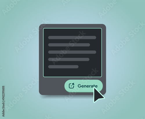 AI content placeholder design. LLM assistant chat interface. Input prompt box. Artificial intelligence submit button. Text and image generator tool. Large language model. Vector illustration.