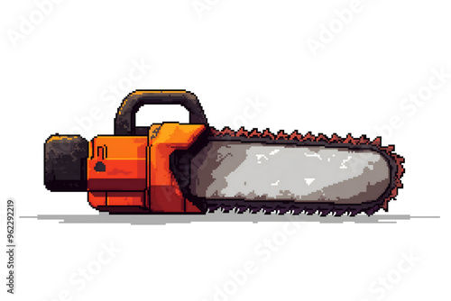  Chainsaw on White Background in 8-bit Retro Video Game Style