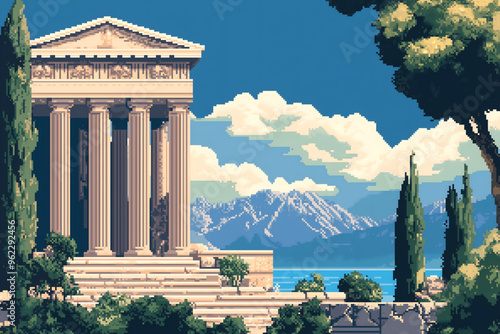 Greek Forms in 8-Bit Retro Video Game Style