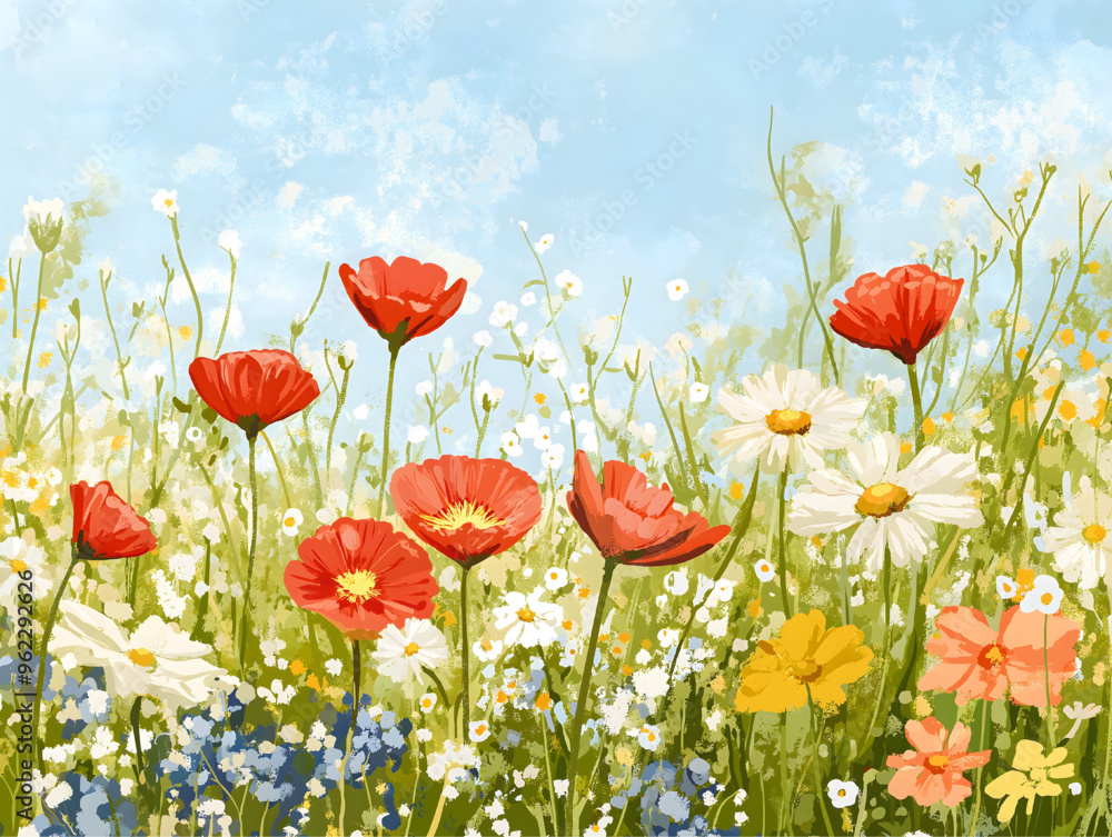 Fototapeta premium Illustration of a Flower Meadow in Spring