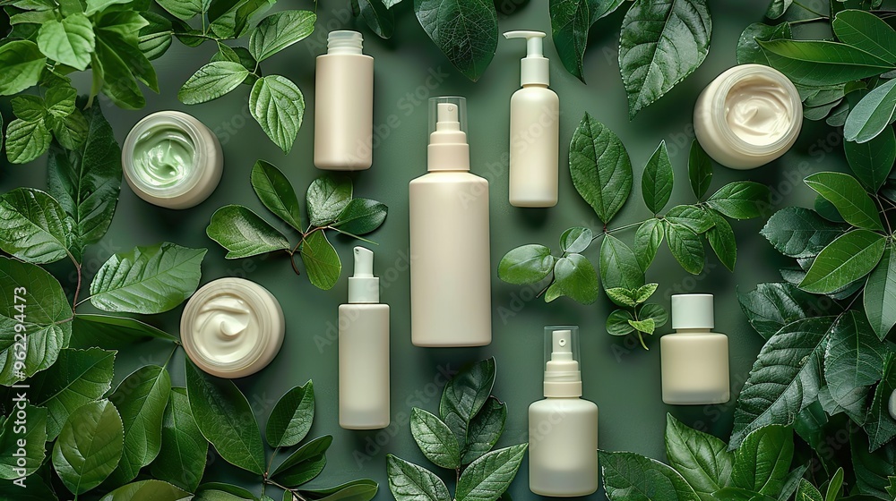 Natural Beauty Products with Green Leaves Natural Beauty Products with Green Leaves