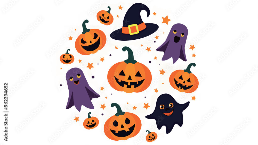 Flat halloween element collection on white background Flat halloween element collection on white background