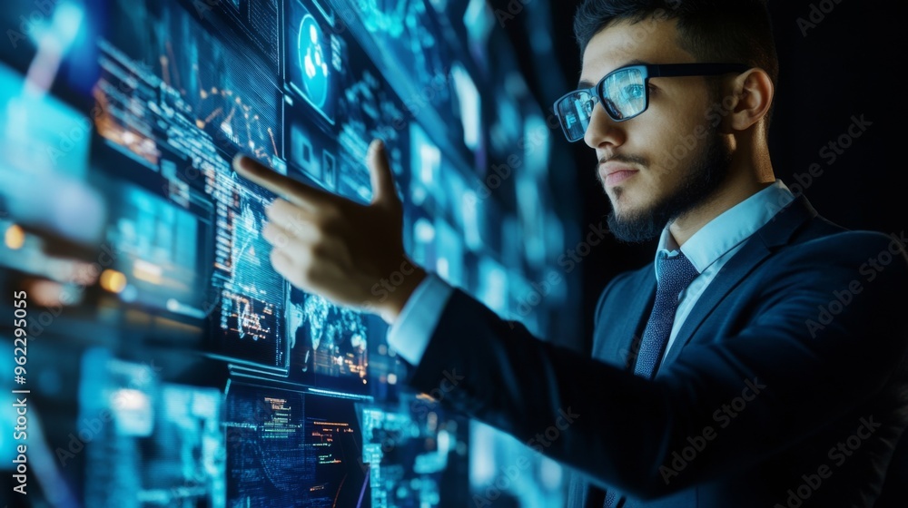 Businessman Interacting with Digital Interface Businessman Interacting with Digital Interface