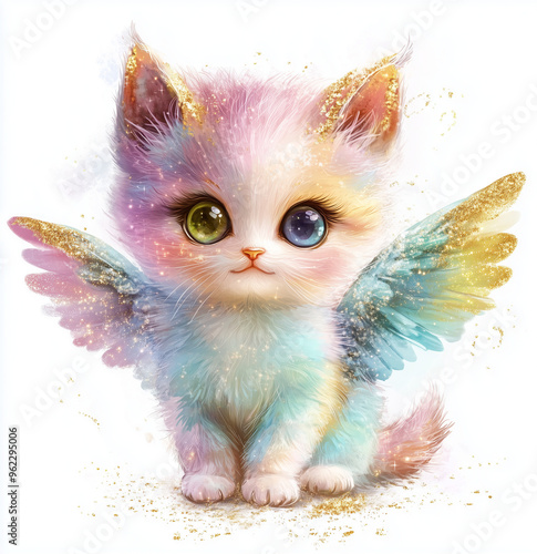 cute rainbow kitten with wings