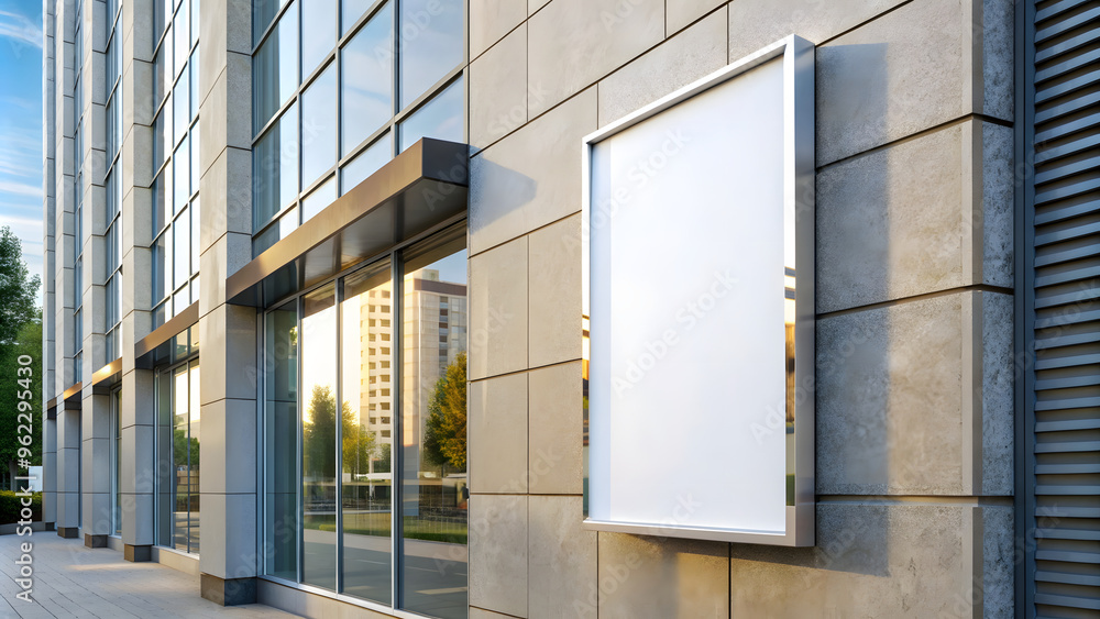 Blank white poster on the wall of office building. Mock up, 3D Rendering Blank white poster on the wall of office building. Mock up, 3D Rendering