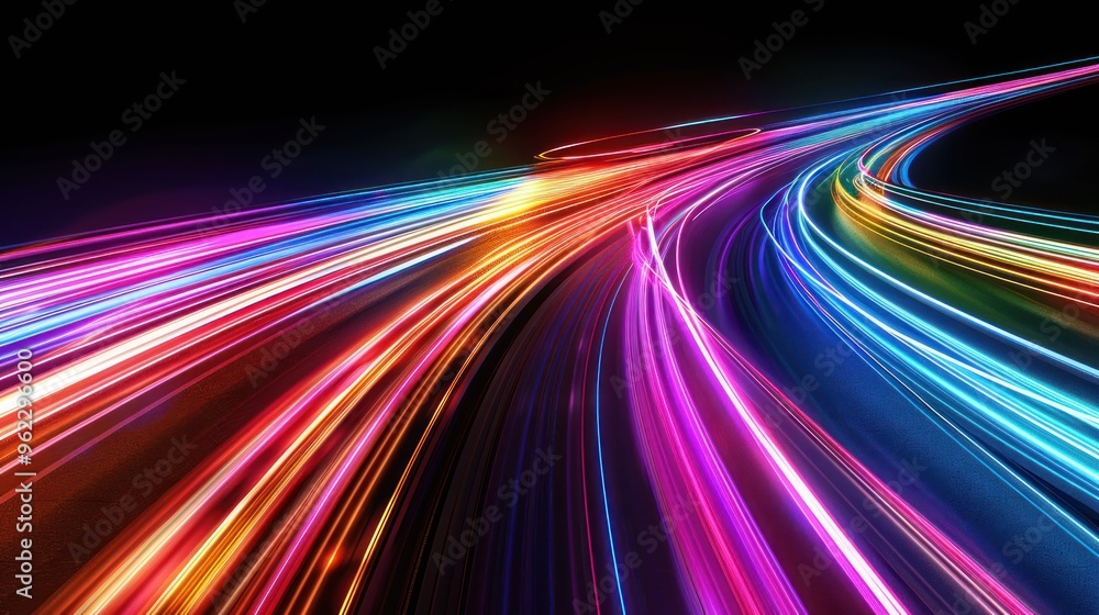 Abstract Colorful Light Trails on a Winding Road Abstract Colorful Light Trails on a Winding Road