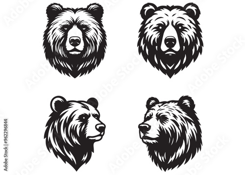 bear head logo in silhouette vector, wild animal silhouette of head bear, bear head silhouette logo vector animals, bear head logo, grizzly icon, bear wild animal silhouettes on the white background 