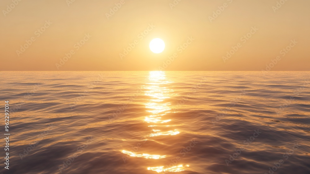 Sunset over calm ocean waters with a golden sky. Sunset over calm ocean waters with a golden sky.