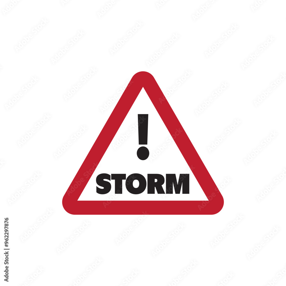Storm warning sign vector illustration. Triangular weather warning symbol with exclamation mark 