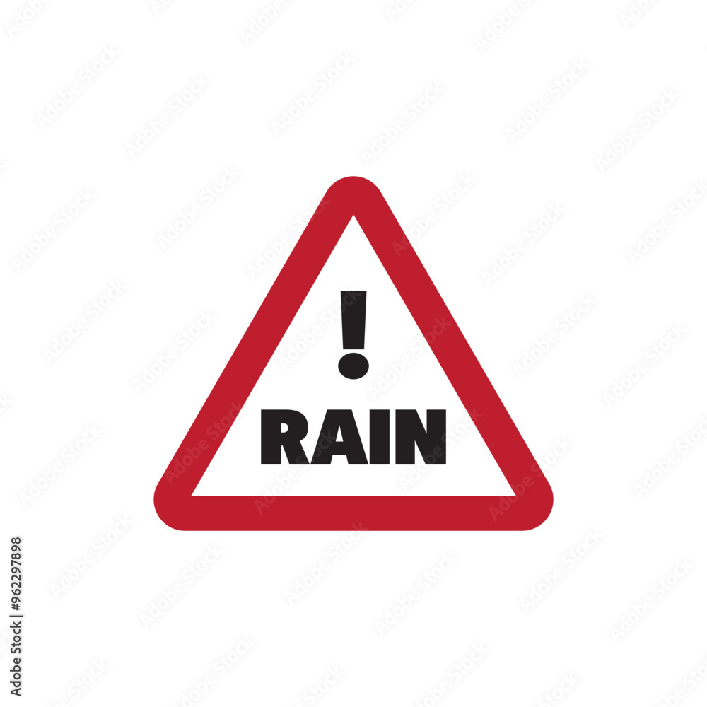 Rain warning sign icon vector. Triangular weather warning symbol with exclamation mark. Rain warning sign icon vector. Triangular weather warning symbol with exclamation mark.