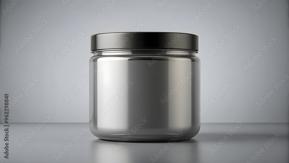 A Grey Jar Mockup on a Reflective Surface A Grey Jar Mockup on a Reflective Surface