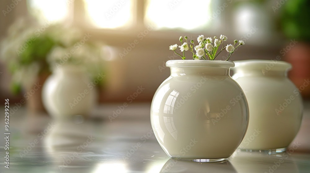 White Vases with Flowers White Vases with Flowers