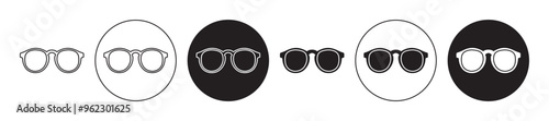 Glasses vector icon set black filled and outlined style.