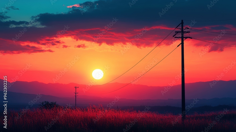 sunset silhouette of electric power pole against warm abstract background unique concept banner image sunset silhouette of electric power pole against warm abstract background unique concept banner image