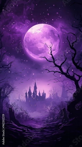 Halloween background with a purple moon