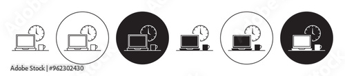 Office hours vector icon set black filled and outlined style.