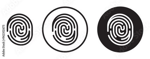 Fingerprint vector icon set black filled and outlined style.