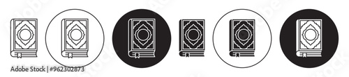 Quran book vector icon set black filled and outlined style.