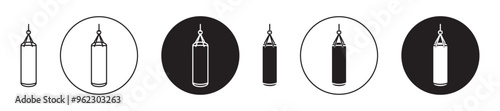 Punching bag vector icon set black filled and outlined style.