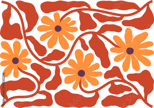 Autumn florals vector illustration. Fall flower composition. Botanical print in matisse style