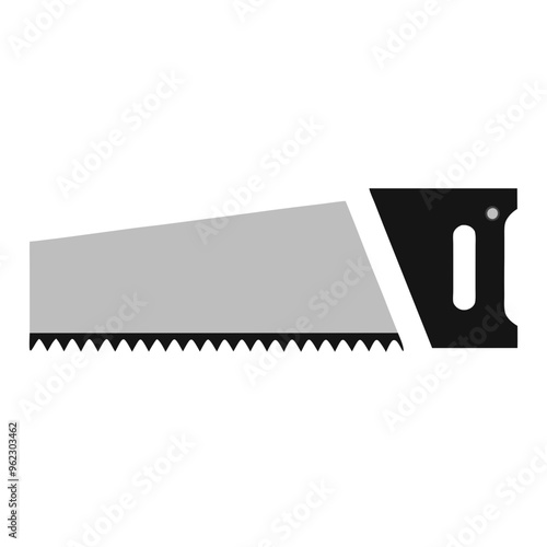 A graphic of a grey hand saw with black handle and serrated edge