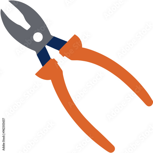 Illustration of a pair of orange-handled pliers with an open position