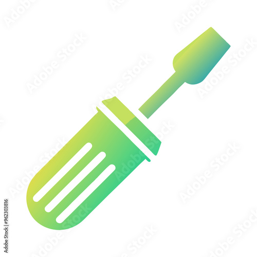 Colorful flat icon of a slotted screwdriver with a gradient from green to yellow