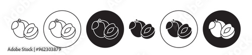 Apricot vector icon set black filled and outlined style.