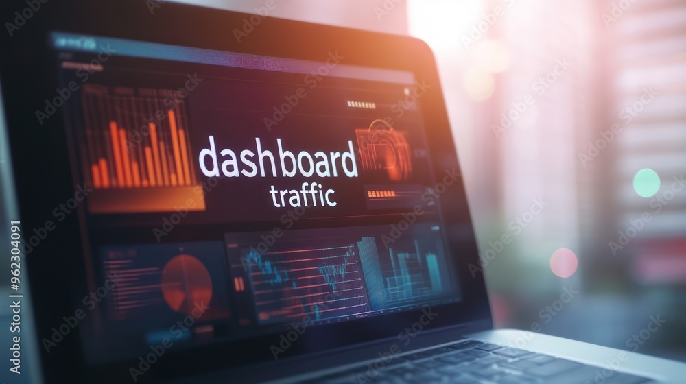 Laptop Screen Showing a Dashboard Traffic Analysis Laptop Screen Showing a Dashboard Traffic Analysis