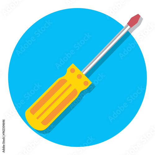 Flathead screwdriver illustration on a blue circle background