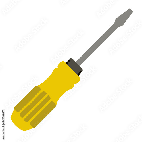 Flat-head screwdriver with yellow and black handle