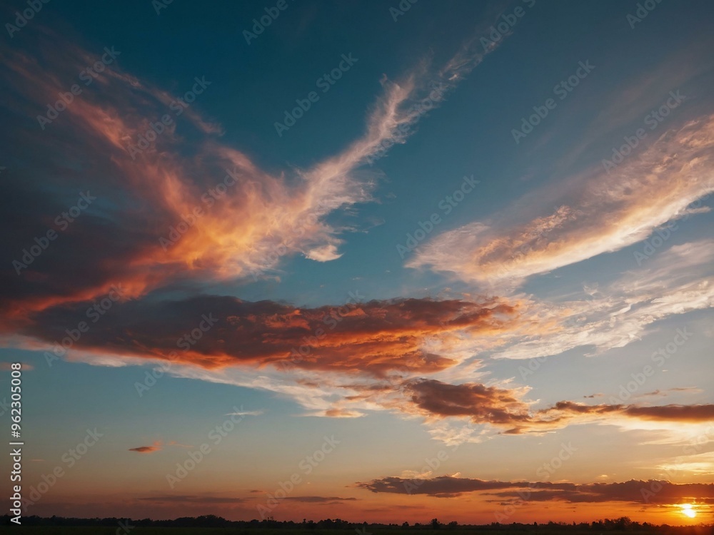 Abstract sunset scene with soft clouds and a bright sky above the horizon. Abstract sunset scene with soft clouds and a bright sky above the horizon.