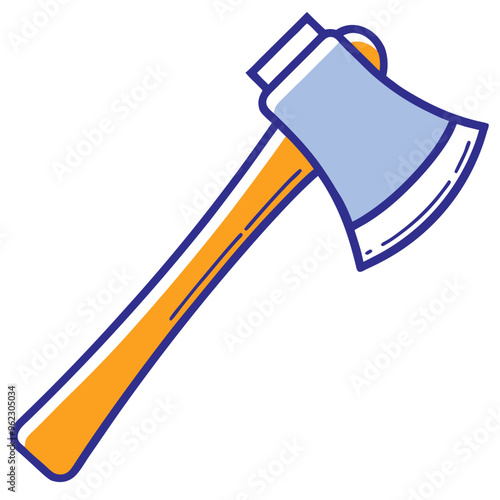 Illustration of a stylized blue and orange axe with a wooden handle