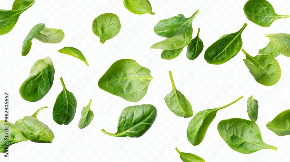 Fresh Spinach Leaves Falling Fresh Spinach Leaves Falling