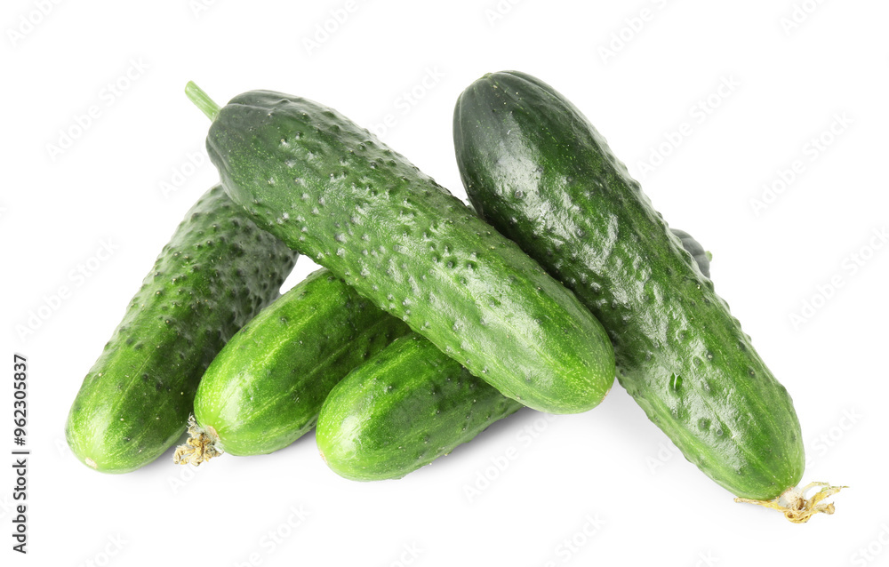 Pile of fresh cucumbers isolated on white, above view Pile of fresh cucumbers isolated on white, above view