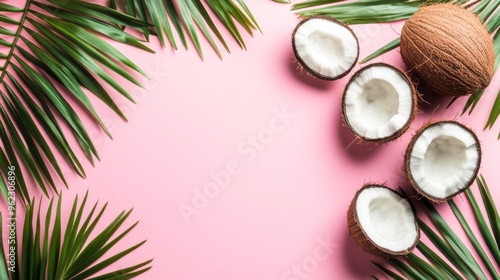 Tropical Coconut Arrangement on Pink Background