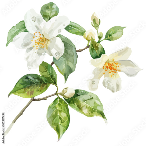 Watercolor clipart of Jasmine flower, isolated on a white background, and Jasmine vector