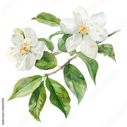 Watercolor painting of Jasmine flower, isolated on a white background, and Jasmine vector