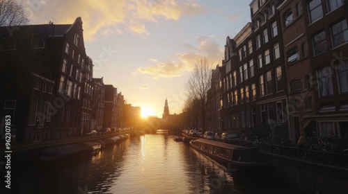 Sunset Over Amsterdam Canal