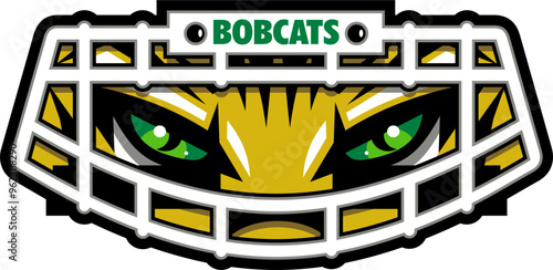 bobcat mascot wearing a football facemask for school, college or league sports